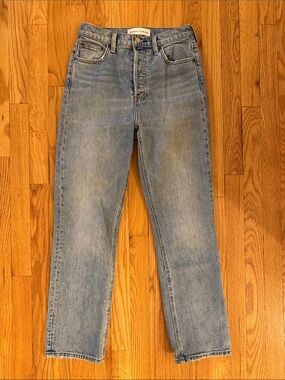 Denim Forum sz 26 Arlo High Rise Straight Light Blue Jeans button fly VGUC